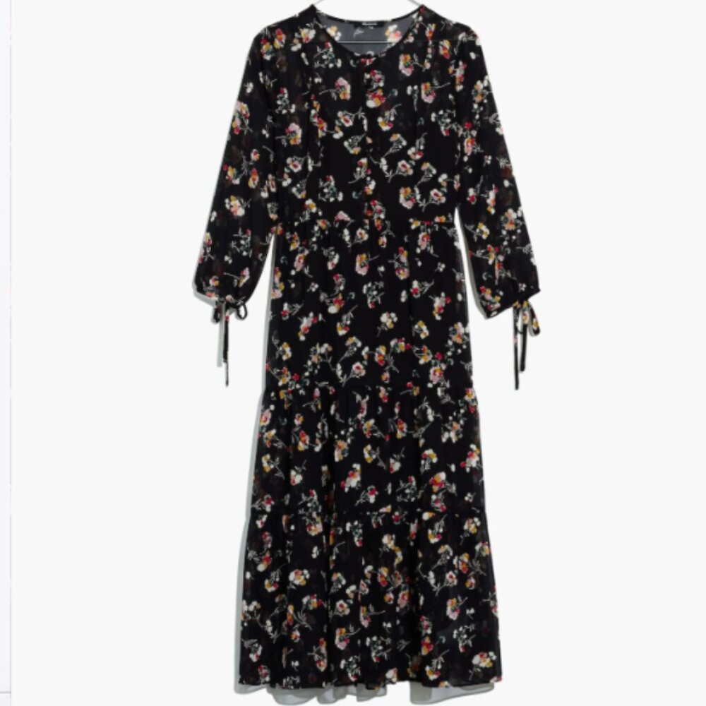 Madewell Sheer Button-Front Tier Midi Dress in Carnation Toss Size Small